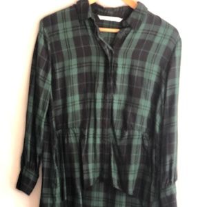 ZARA Trafaluc Hi Low Hem Green Plaid Tunic